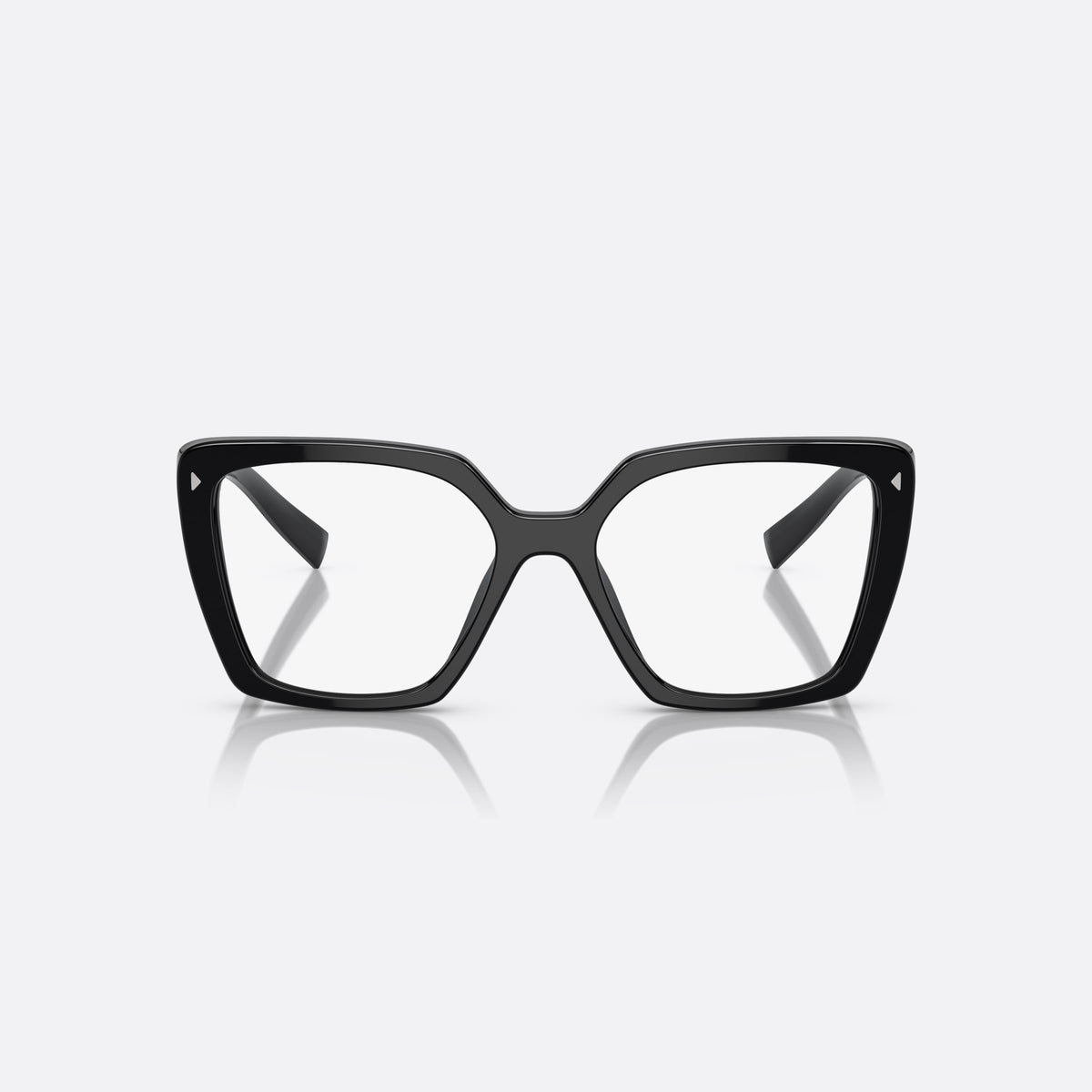 Prada PR 16ZV 1AB1O1 eyeglasses, black square frame for women, plain double bridge, brand lettering on temples