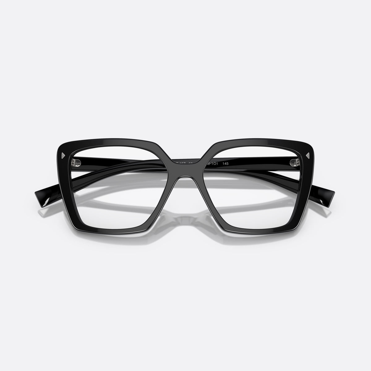 Prada PR 16ZV 1AB1O1 eyeglasses, black square frame for women, plain double bridge, brand lettering on temples