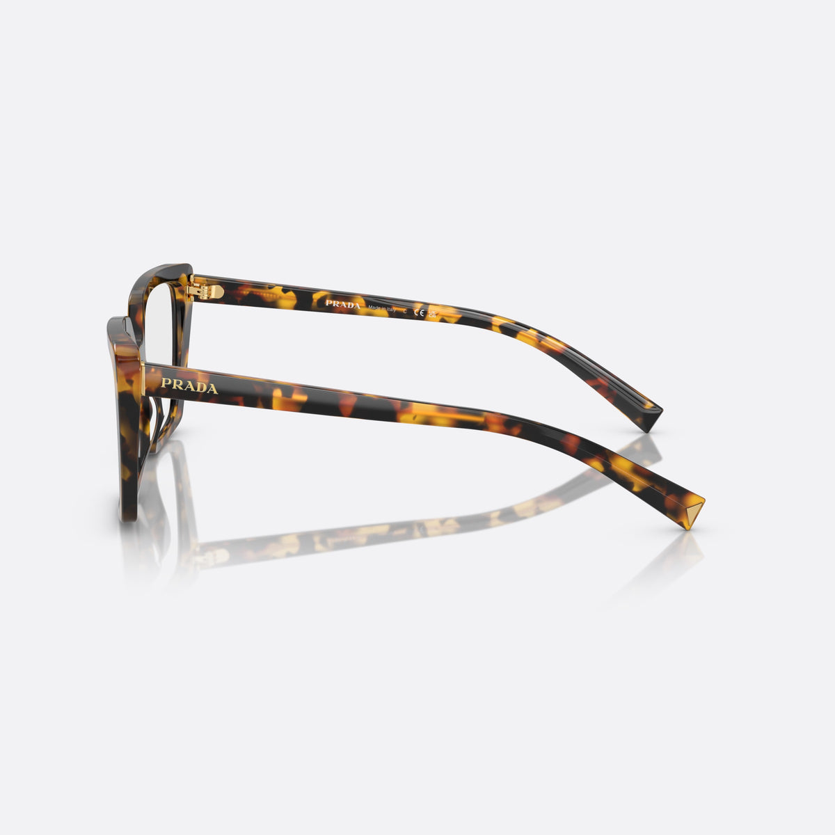 Prada PR 16ZV VAU-1O1 eyeglasses, havana butterfly frame for women, plain double bridge, brand lettering on the temples, side view