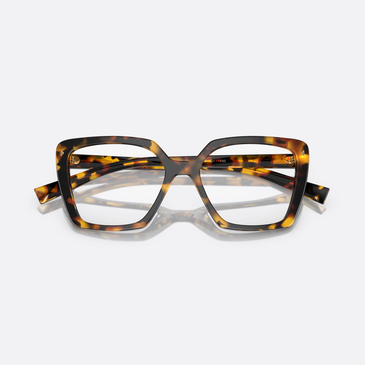 Prada PR 16ZV VAU-1O1 eyeglasses, havana butterfly frame for women, plain double bridge, brand lettering on the temples, folded