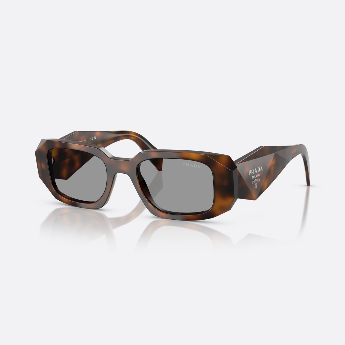 Prada PR 17WS 20D50Q sunglasses, havana rectangle frame for women, plain integrated bridge, brand lettering on temples