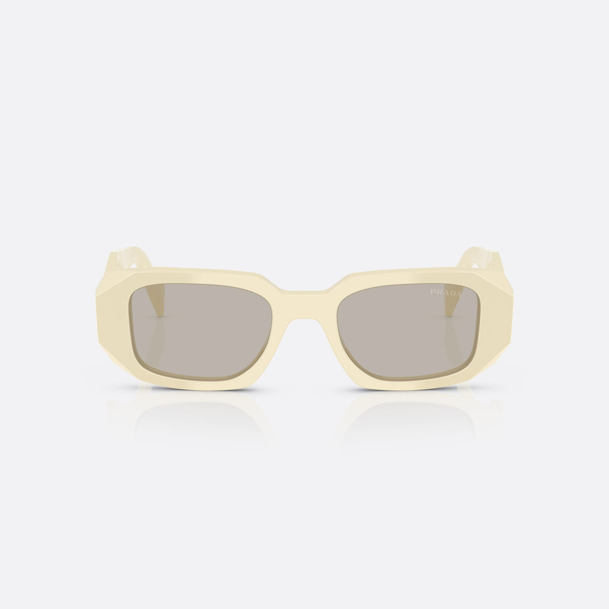 Prada PR 17WS 21D5J2 sunglasses, white rectangle frame for women, plain bridge with thick profile, tapered temple ends, front view