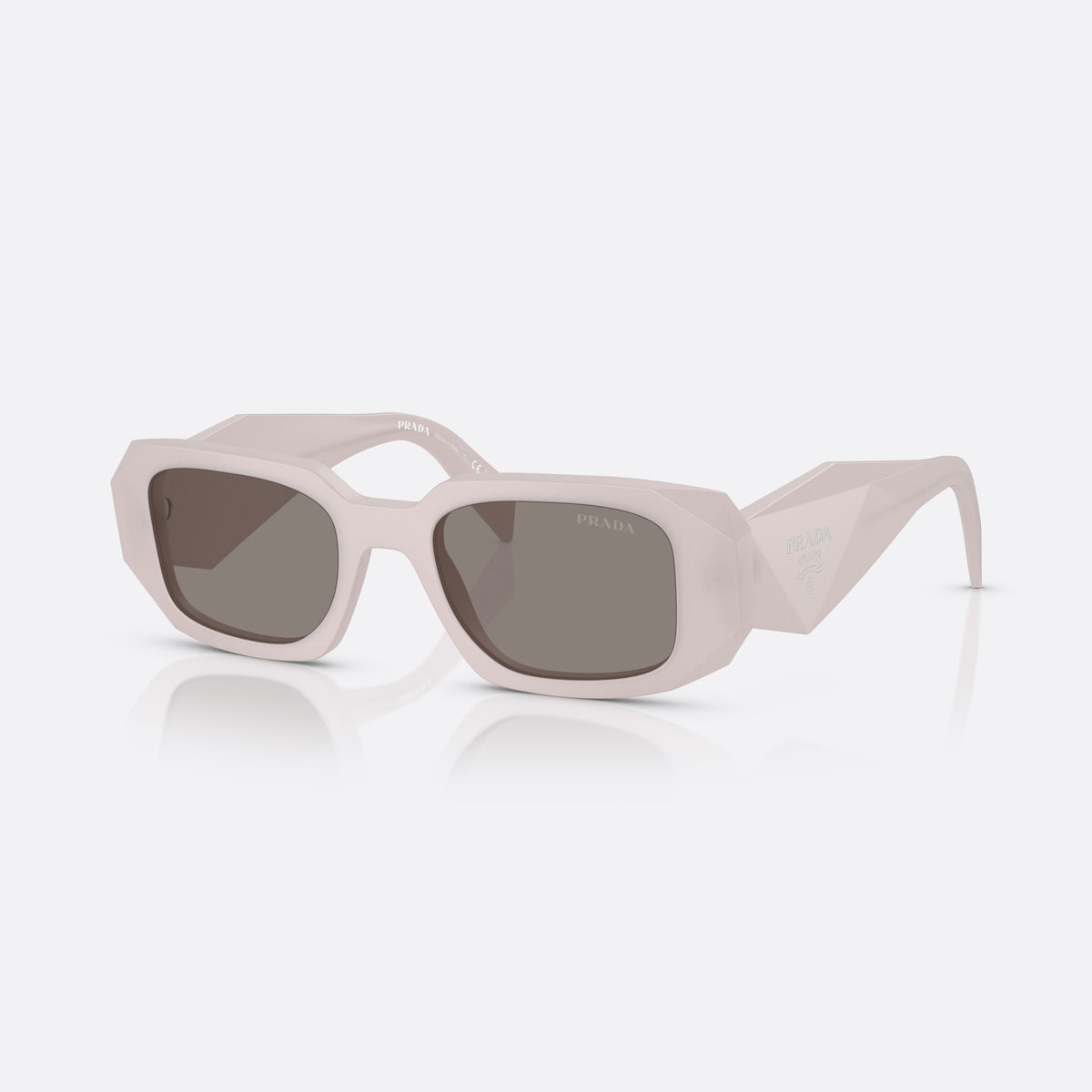 Prada PR 17WS 21H80Q sunglasses, violet rectangle frame for women, keyhole bridge, brand lettering on temples, full rim frame