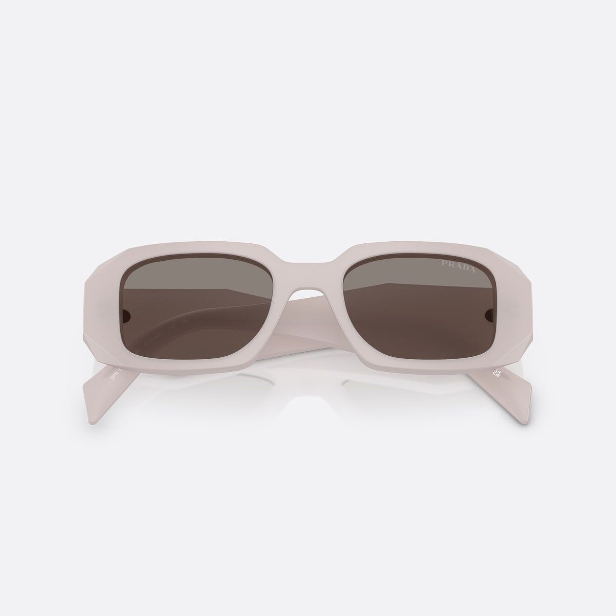 Prada PR 17WS 21H80Q sunglasses, violet rectangle frame for women, keyhole bridge, brand lettering on temples, full rim frame, folded