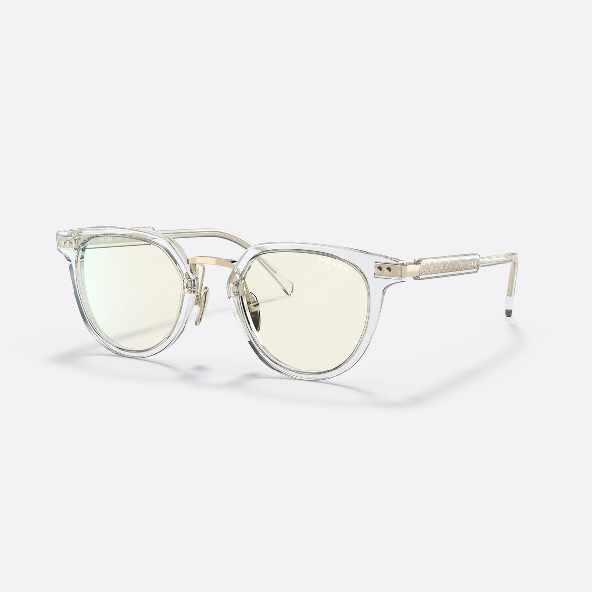 Prada PR 17YS 2AZ09N sunglasses, clear phantos frame for men, brand lettering on the temples, full rim frame