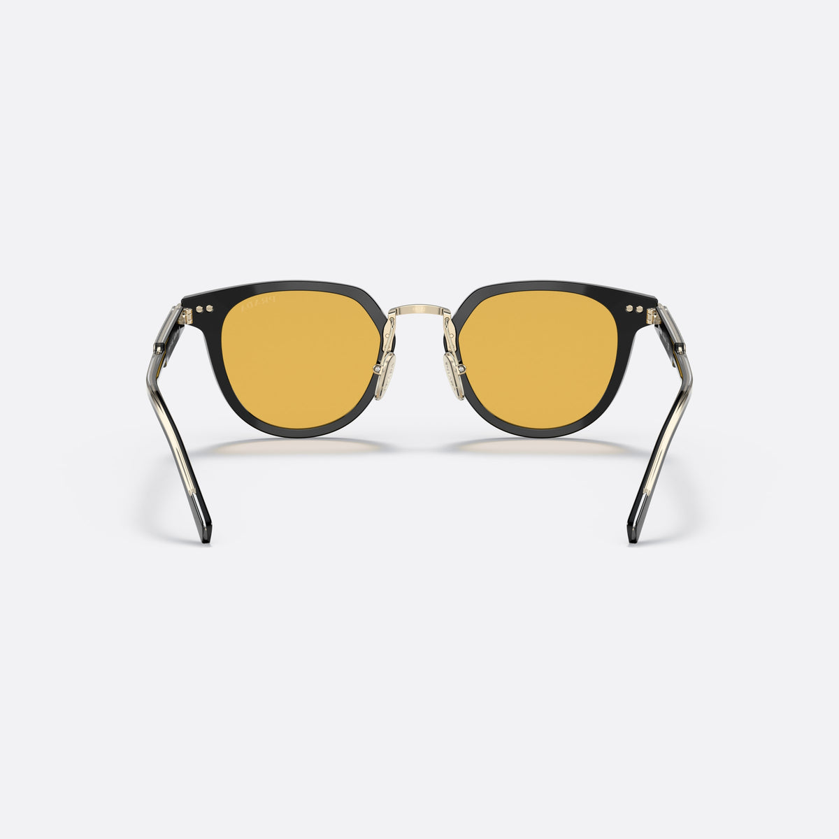Prada PR 17YS AAV07M sunglasses, black phantos frame for men, brand lettering on temples, engraved patterned temple plaque, back view