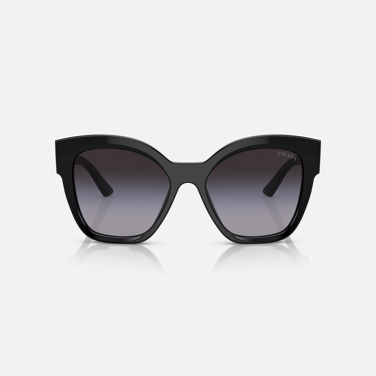 Prada PR 17ZS 1AB-09S sunglasses, black square frame for women, plain bridge, brand lettering on temple, full rim frame, front view