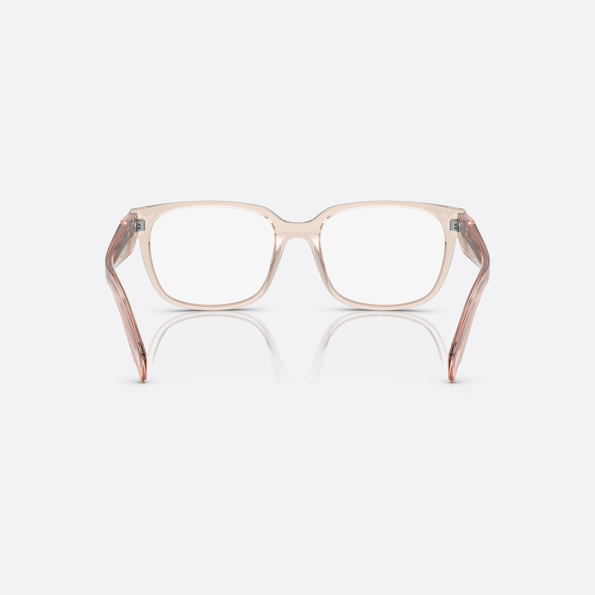 Prada PR 17ZV 15J1/O1 eyeglasses, pink squared frame for women, keyhole bridge, brand lettering on the temples, back view