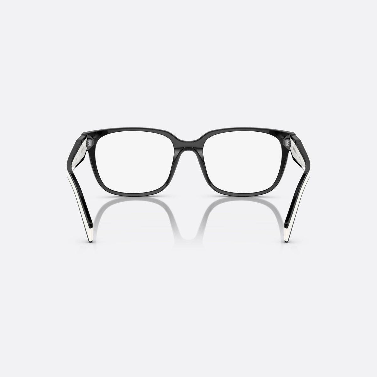 Prada PR 17ZV 1AB1/O1 eyeglasses, black rectangular frame for women, plain acetate bridge, brand lettering on temples