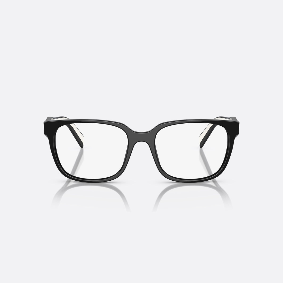 Prada PR 17ZV 1AB1/O1 eyeglasses, black rectangular frame for women, plain acetate bridge, brand lettering on temples