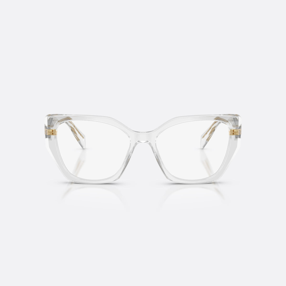 Prada PR 18WV 12R1O1 eyeglasses, grey irregular frame for women, keyhole bridge, brand lettering on the temples, front view