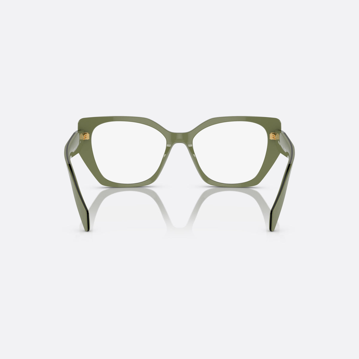 Prada PR 18WV 13J1O1 eyeglasses, green irregular frame for women, plain integrated bridge, wide tapered temples, back view