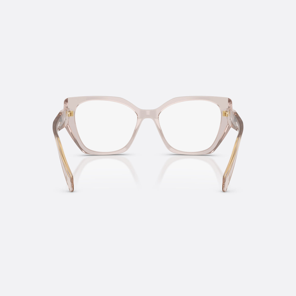 Prada PR 18WV 29D1O1 eyeglasses, violet irregular frame for women, plain bridge, integrated at rim, brand logo on temples, back view