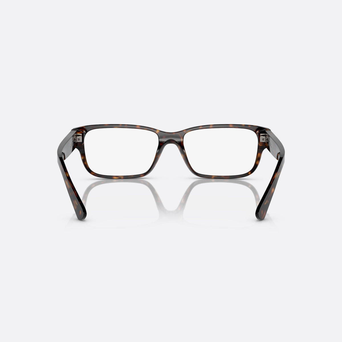 Prada PR 18ZV 2AU-1O1 eyeglasses, havana geometric frame for men, plain saddle bridge, brand lettering on temples, back view
