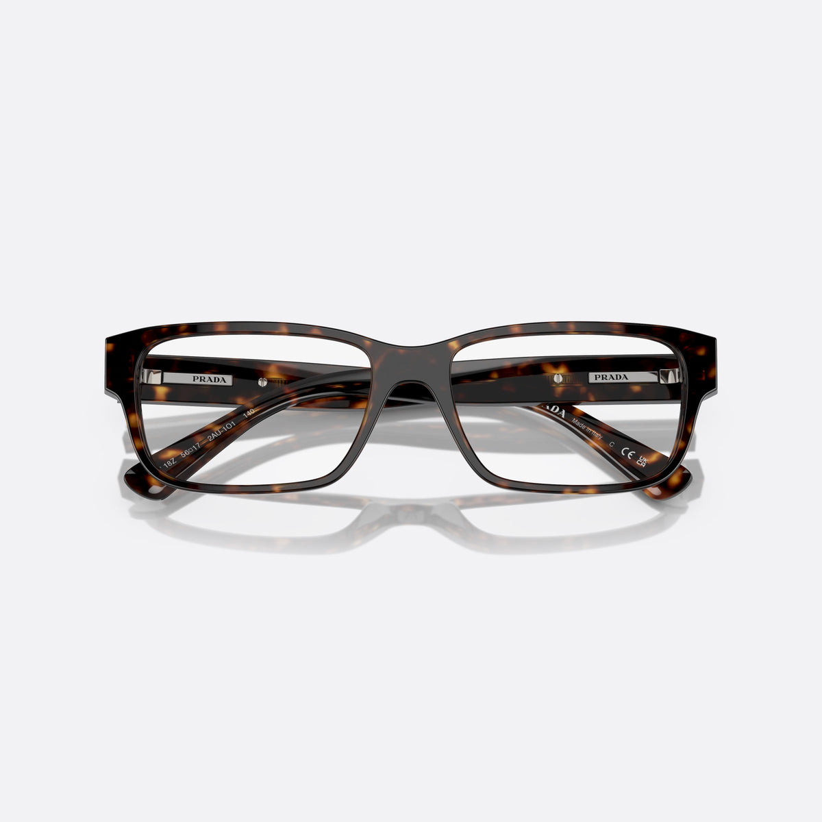 Rame ochelari de vedere Prada PR 18ZV 2AU-1O1, geometrica havana, pentru bărbați, punte simplă, literele brandului pe brațe, ramă completă, cu brațele pliate