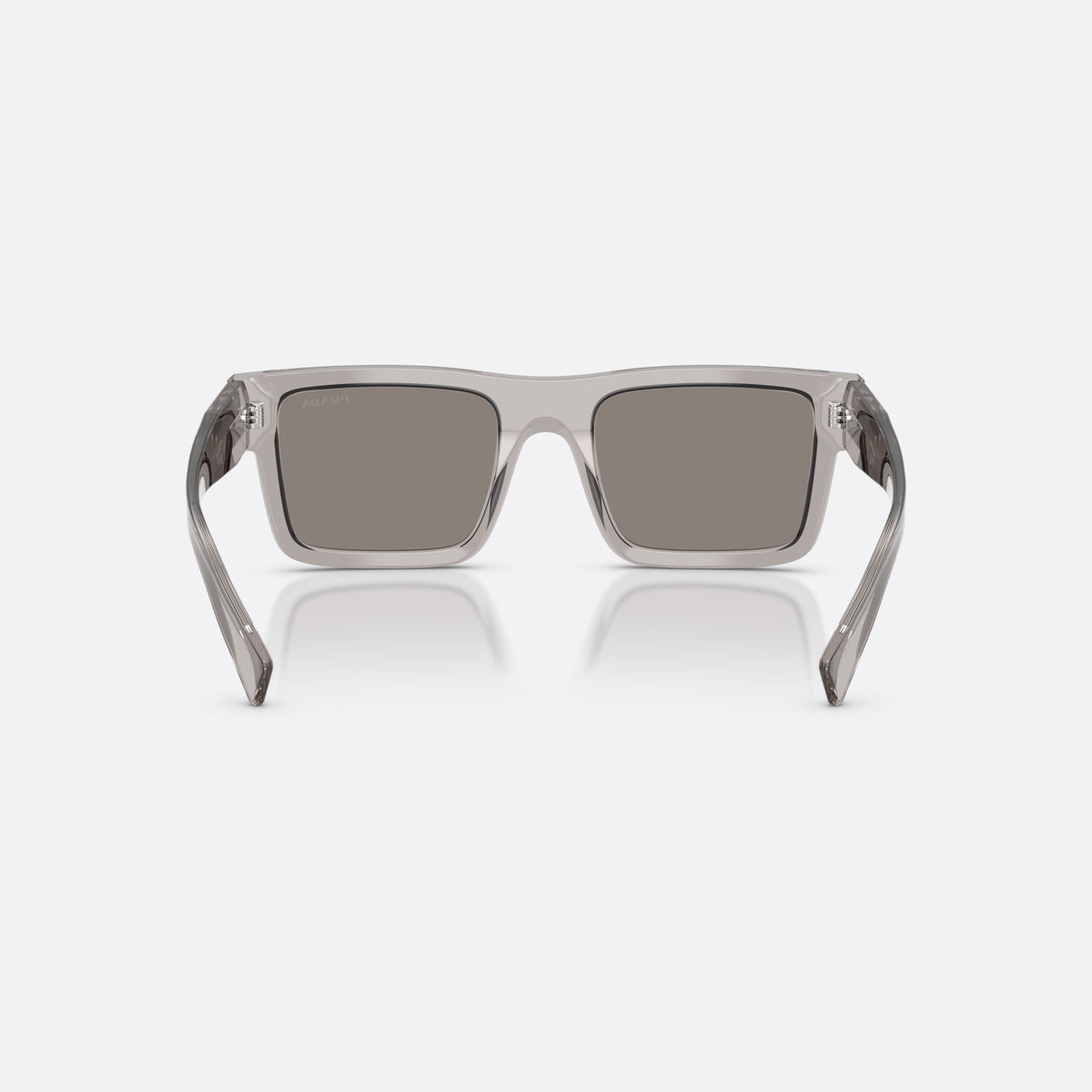 Prada PR 19WS 10J80Q sunglasses, grey rectangle frame for men, plain bridge, brand logo on temple, full-rim frame, back view