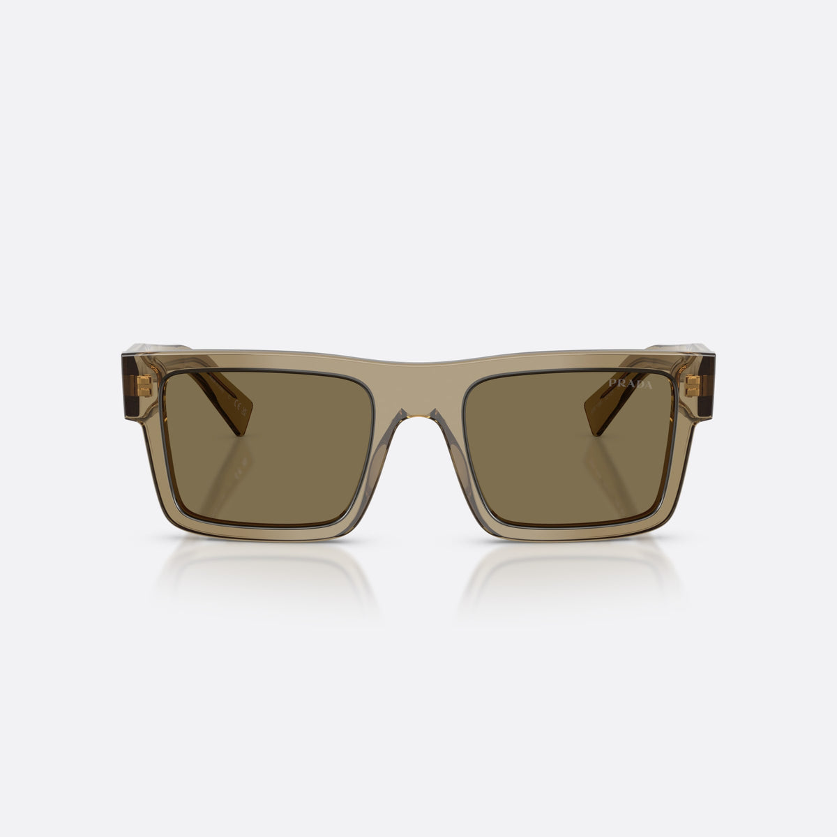 Ochelari de soare Prada PR 19WS 29E90F, rectangulari maro, pentru bărbați, punte simplă, literele brandului pe brațe, ramă completă, vedere din față