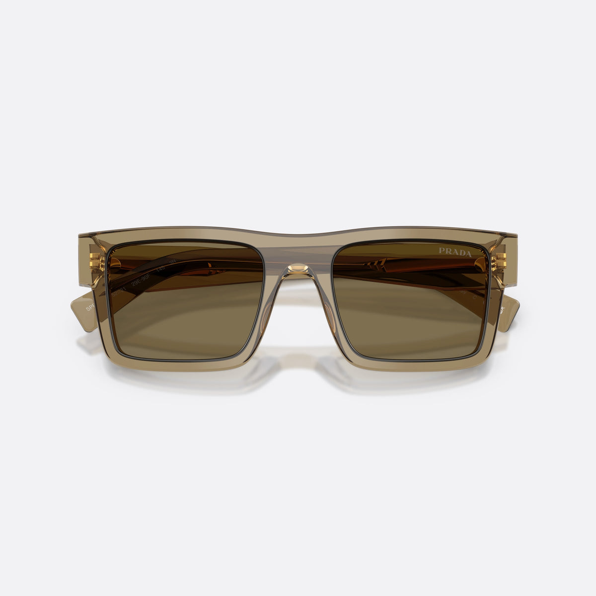 Ochelari de soare Prada PR 19WS 29E90F, rectangulari maro, pentru bărbați, punte simplă, literele brandului pe brațe, ramă completă, cu brațele pliate