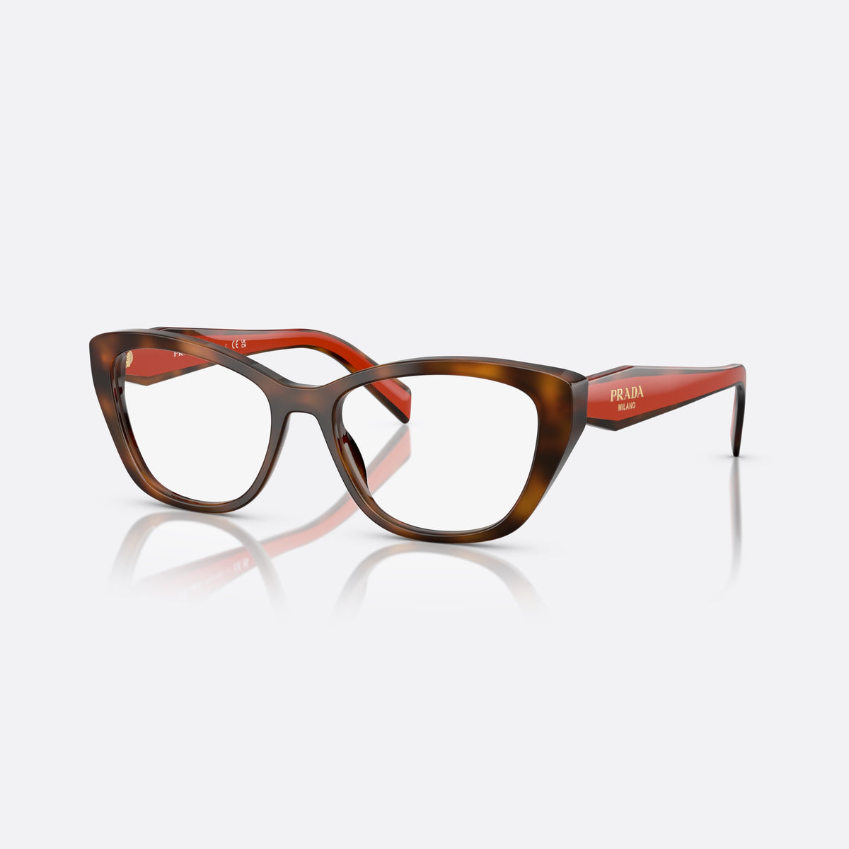 Rame ochelari de vedere Prada PR 19WV 01K1O1, cat eye havana, pentru femei, punte simplă din acetat, literele brandului pe brațe