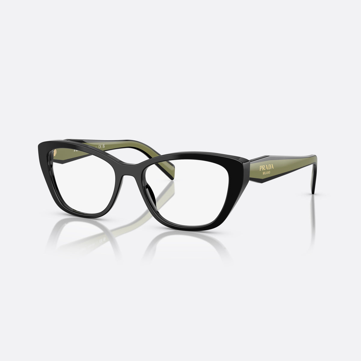 Rame ochelari de vedere Prada PR 19WV 03K1O1, cat eye negru, pentru femei, punte simplă integrată, literele brandului pe brațe