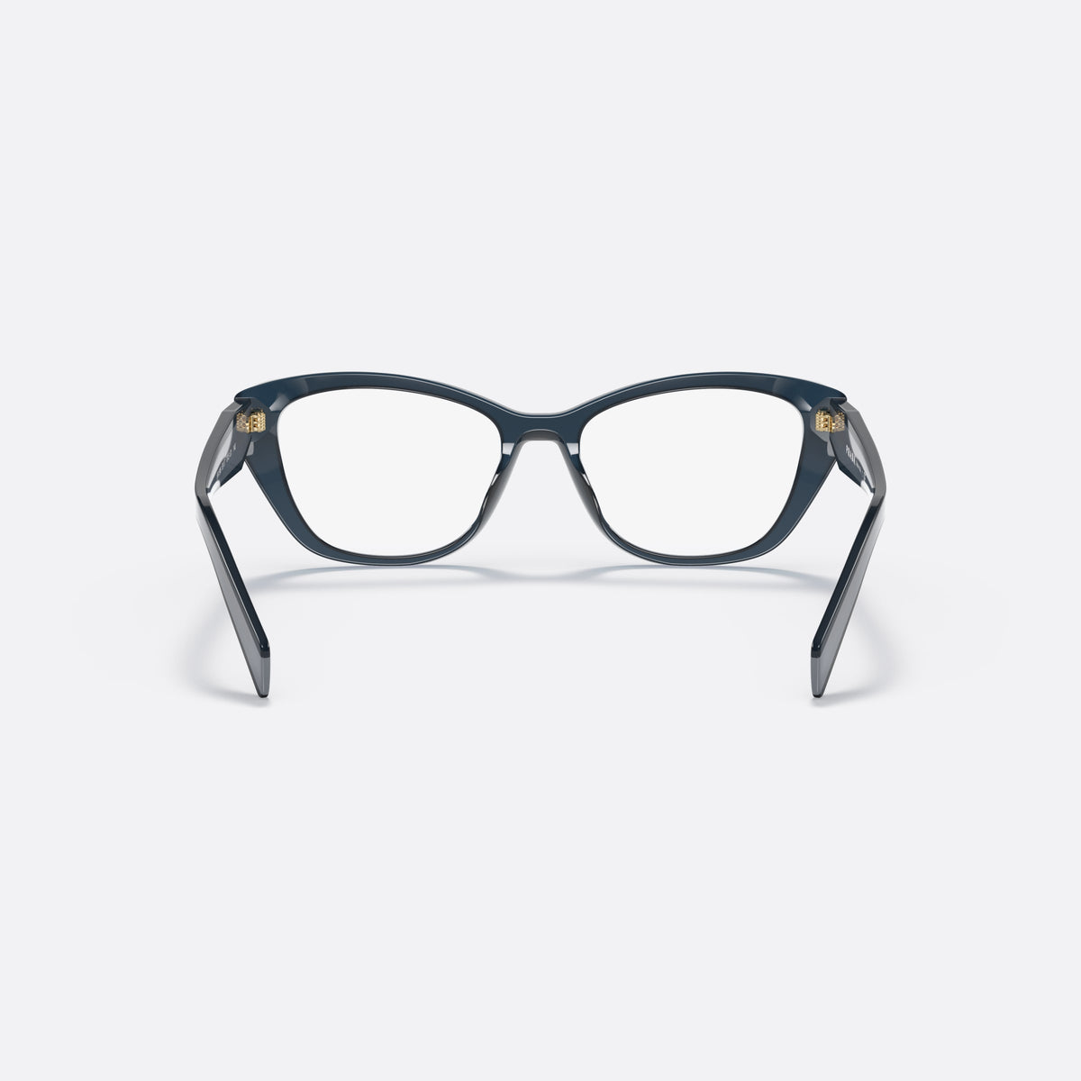 Prada PR 19WV 07Q-1O1 eyeglasses, blue cat eye frame for women, plain integrated bridge, brand lettering on temples