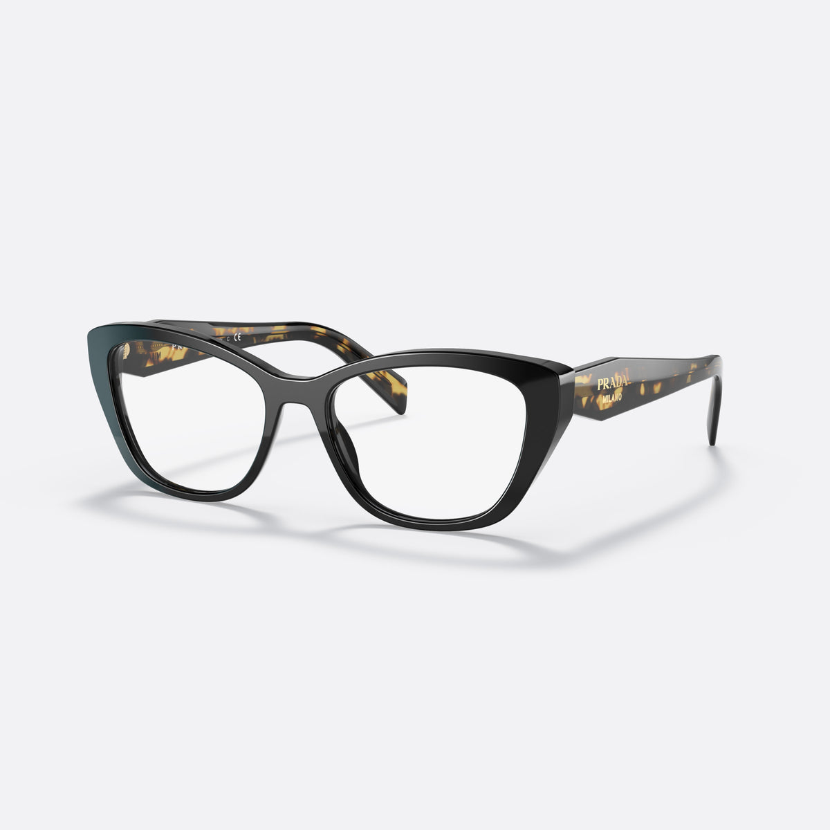 Rame ochelari de vedere Prada PR 19WV 1AB1O1, cat eye negru, pentru femei, punte simplă, literele brandului pe brațe, balamale aurii