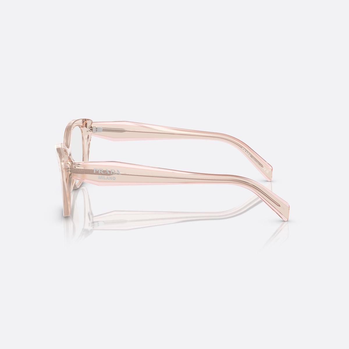 Prada PR 19WV 53 eyeglasses, pink cat eye frame for women, keyhole bridge, brand lettering on temples
