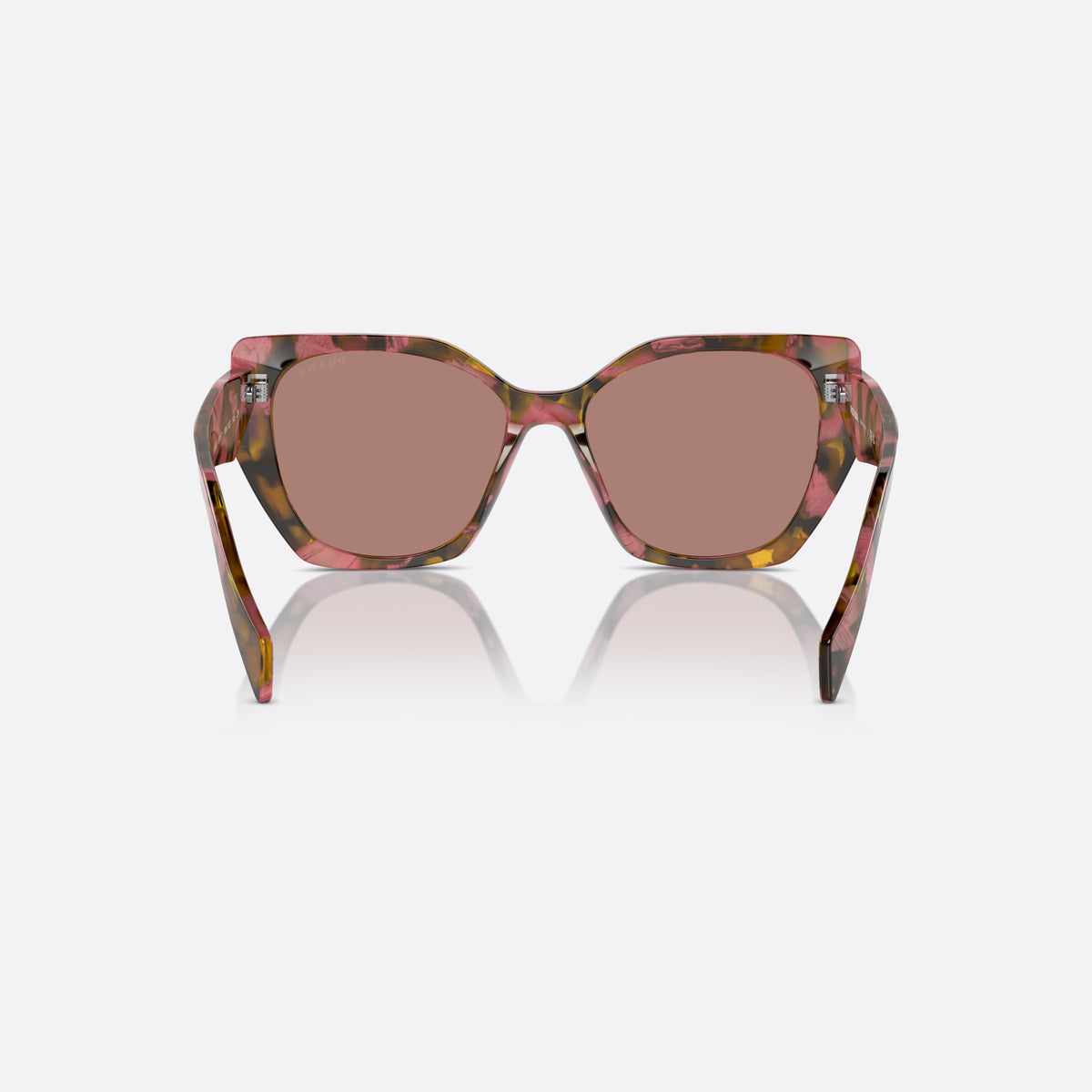 Prada PR 19ZS 18N-10D sunglasses, havana hexagonal frame, unisex, integrated bridge with no visible hardware, back view