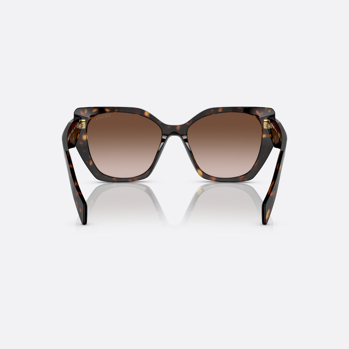 Prada PR 19ZS 2AU6/S1 sunglasses, havana pillow frame for women, plain bridge with slim profile, brand lettering on temples, back view