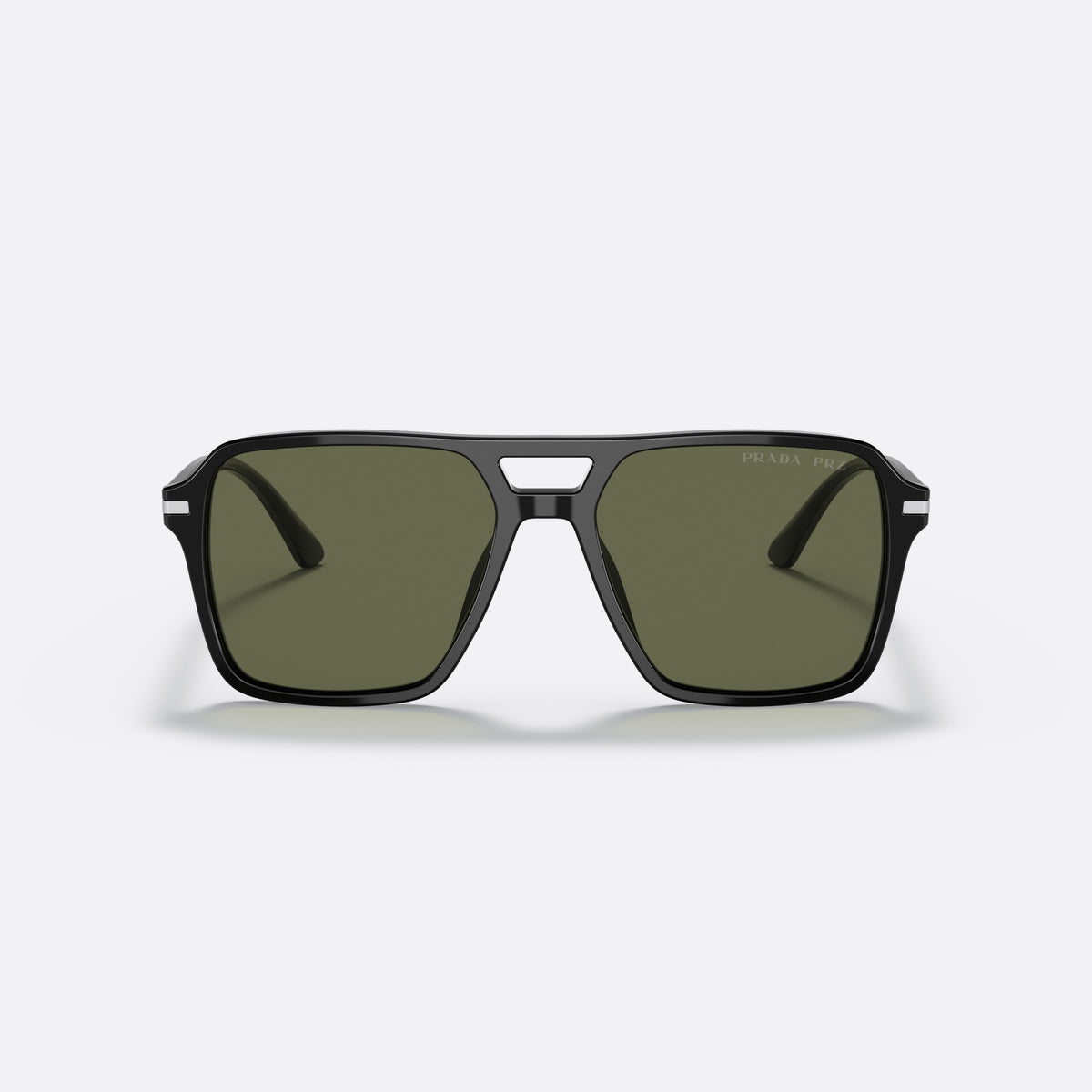 Prada PR 20YS 1AB-03R sunglasses, black pilot frame for men, double bridge with open window, slim tapered temples, front view