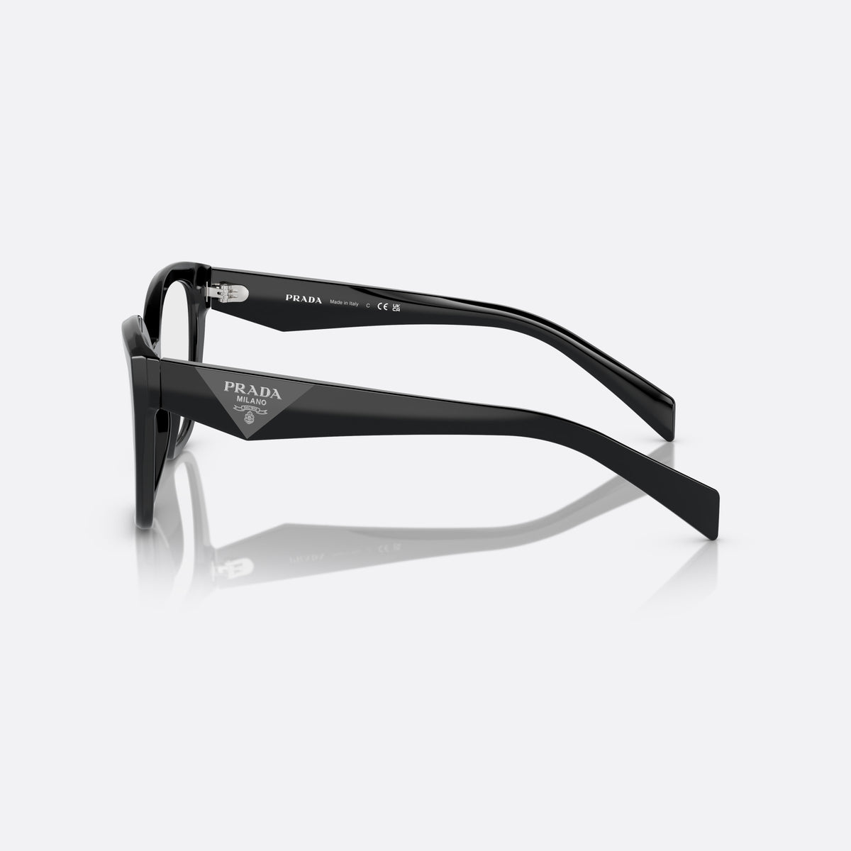 Rame ochelari de vedere Prada PR 20ZV 16K-1O1, neregulat negru, pentru femei, punte keyhole, logo al brandului pe braț, brațe late conice