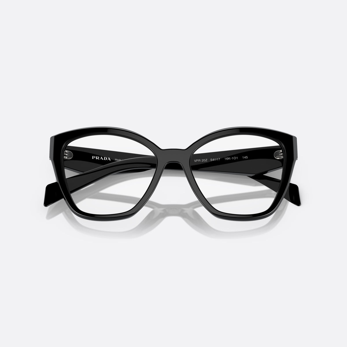 Rame ochelari de vedere Prada PR 20ZV 16K-1O1, neregulat negru, pentru femei, punte keyhole, logo al brandului pe braț, brațe late conice