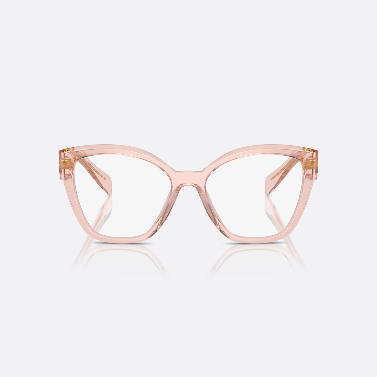 Prada PR 20ZV 19Q-101 eyeglasses, pink square frame for women, plain bridge, integrated into front, wide tapered temples, front view
