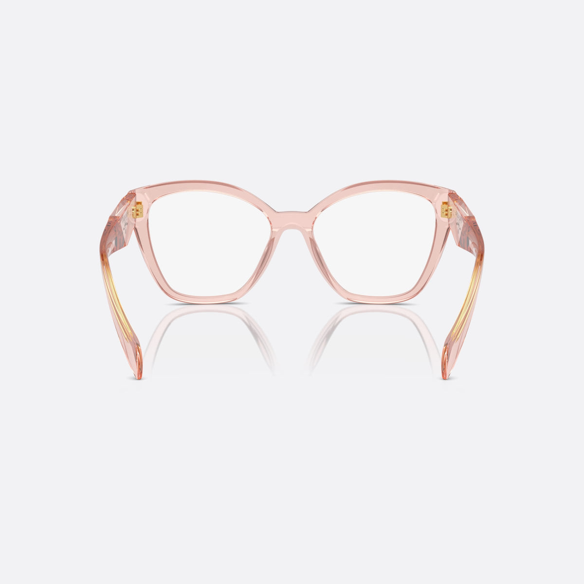 Prada PR 20ZV 19Q-101 eyeglasses, pink square frame for women, plain bridge, integrated into front, wide tapered temples, back view