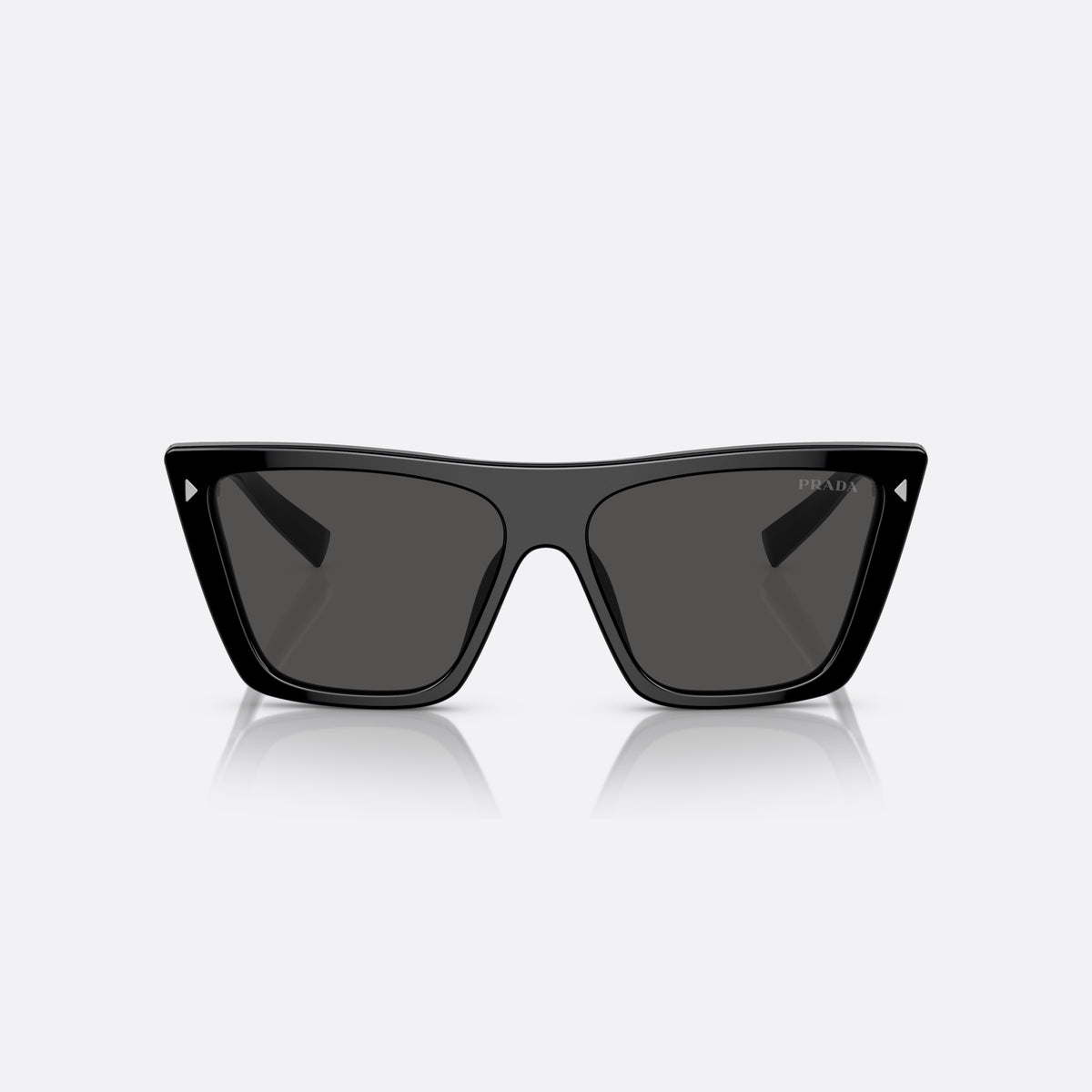 Ochelari de soare Prada PR 21ZS 1AB-5S0, fluture negru, pentru femei, punte dublă simplă, literele brandului pe brațe, vedere din față