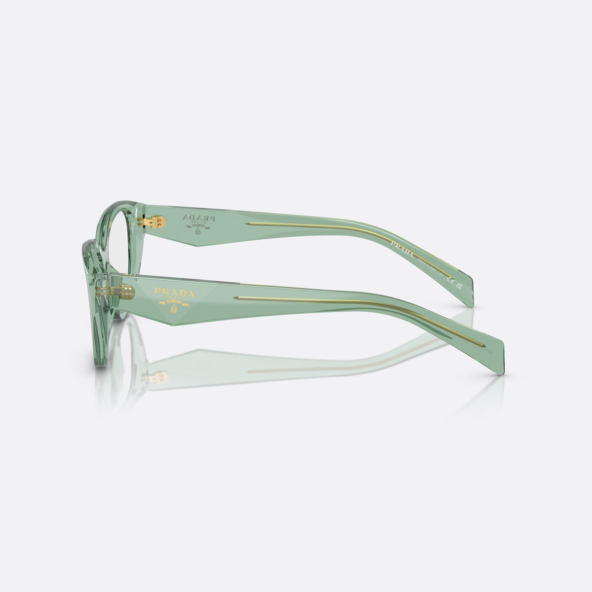 Rame ochelari de vedere Prada PR 21ZV 11R1O1, neregulat verde, pentru femei, punte simplă, placă cu logoul brandului pe braț, vedere laterală