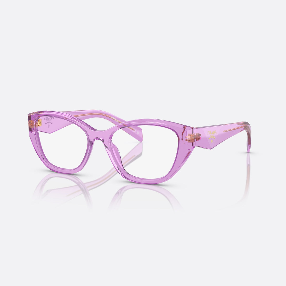 Prada PR 21ZV 13R1O1 eyeglasses, violet cat eye frame for women, keyhole bridge, brand lettering on temples, full-rim frame