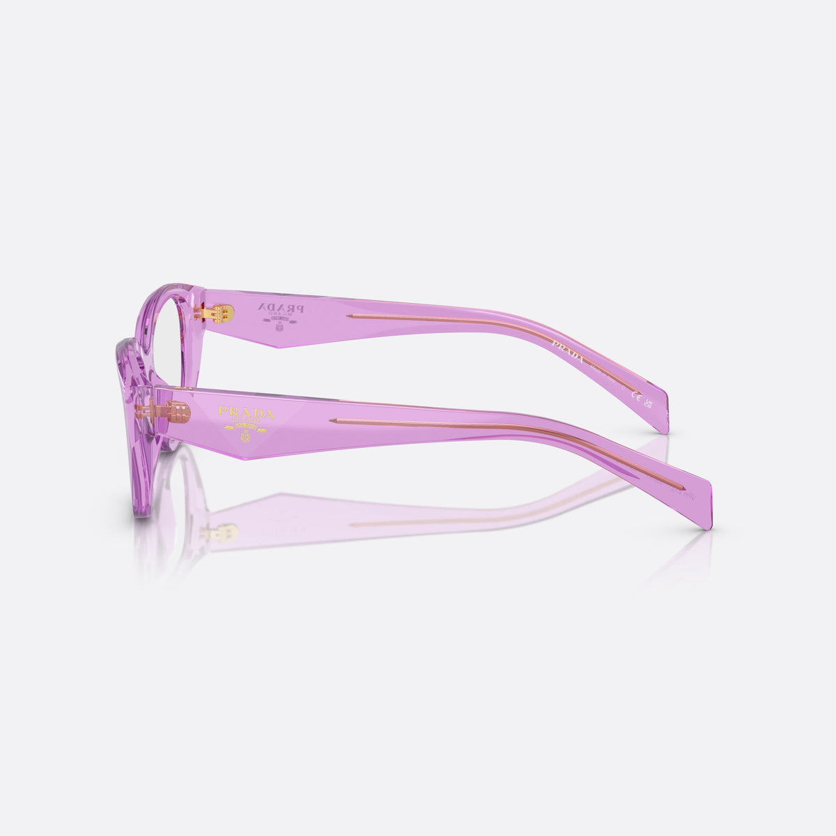 Rame ochelari de vedere Prada PR 21ZV 13R1O1, cat eye violet, pentru femei, punte keyhole, litere ale brandului pe brațe, ramă completă, vedere laterală
