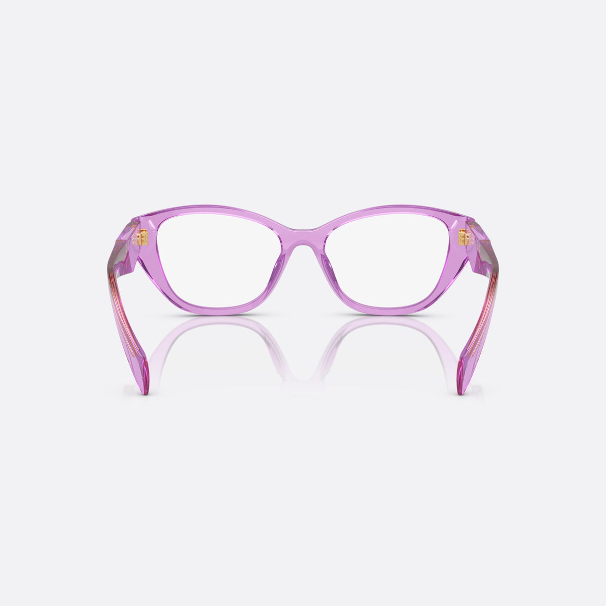 Rame ochelari de vedere Prada PR 21ZV 13R1O1, cat eye violet, pentru femei, punte keyhole, litere ale brandului pe brațe, ramă completă, vedere din spate