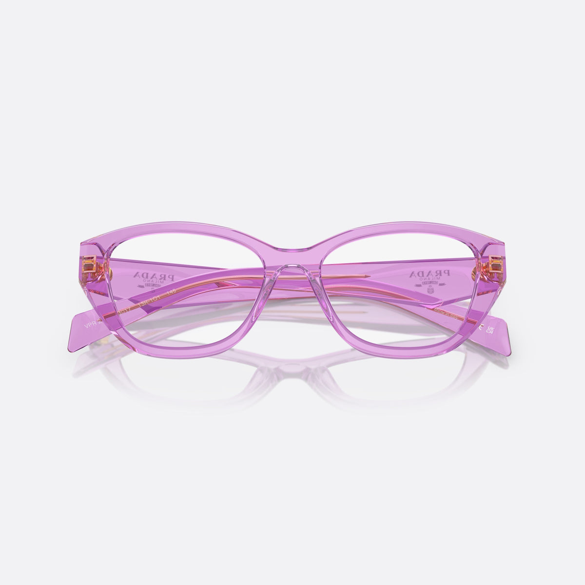 Rame ochelari de vedere Prada PR 21ZV 13R1O1, cat eye violet, pentru femei, punte keyhole, litere ale brandului pe brațe, ramă completă, cu brațele pliate