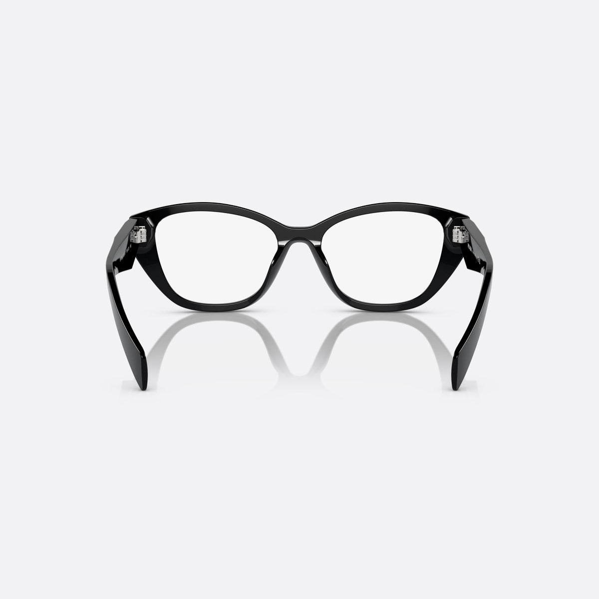 Rame ochelari de vedere Prada PR 21ZV 16K-1O1, cat eye negru, pentru femei, punte simplă, literele brandului pe brațe, ramă completă, vedere din spate