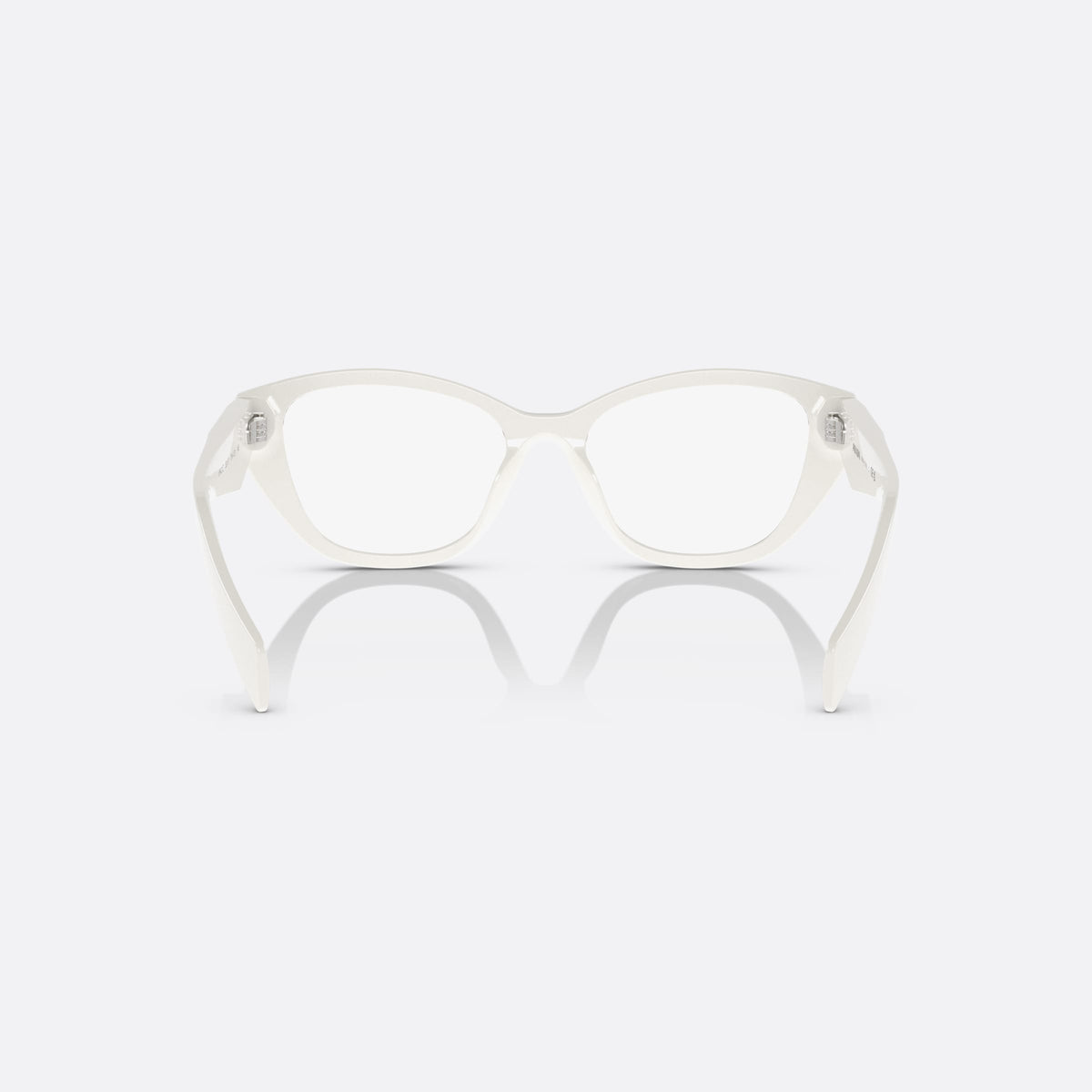 Prada PR 21ZV 17K-1O1 eyeglasses, white irregular frame for women, plain bridge with thick profile, brand logo on temple