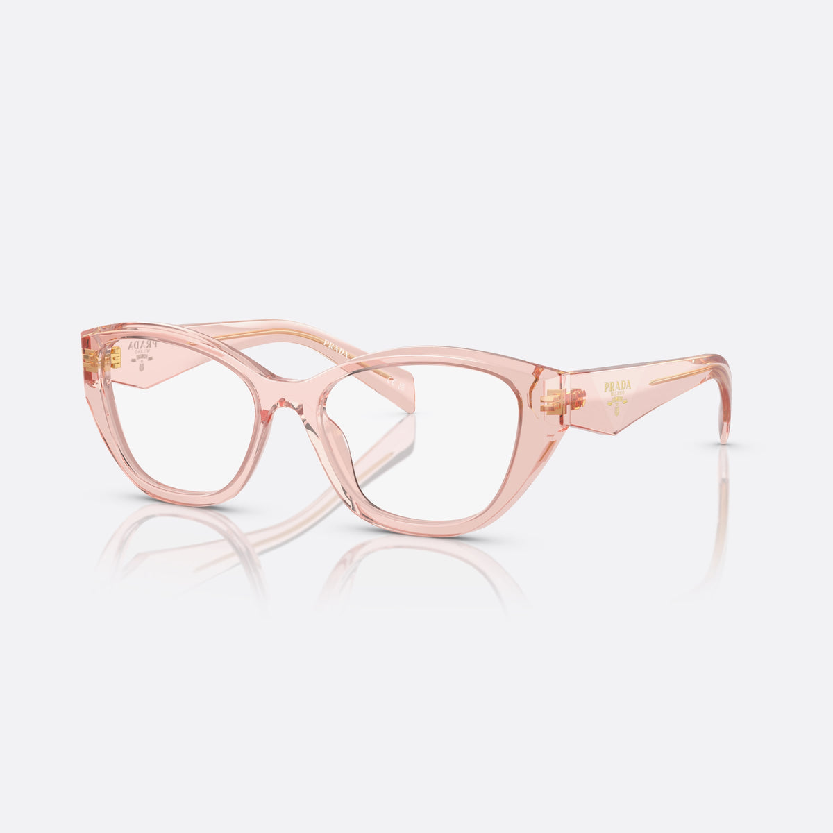 Prada PR 21ZV 19Q1O1 eyeglasses, pink cat eye frame for women, plain acetate bridge, brand lettering on temples