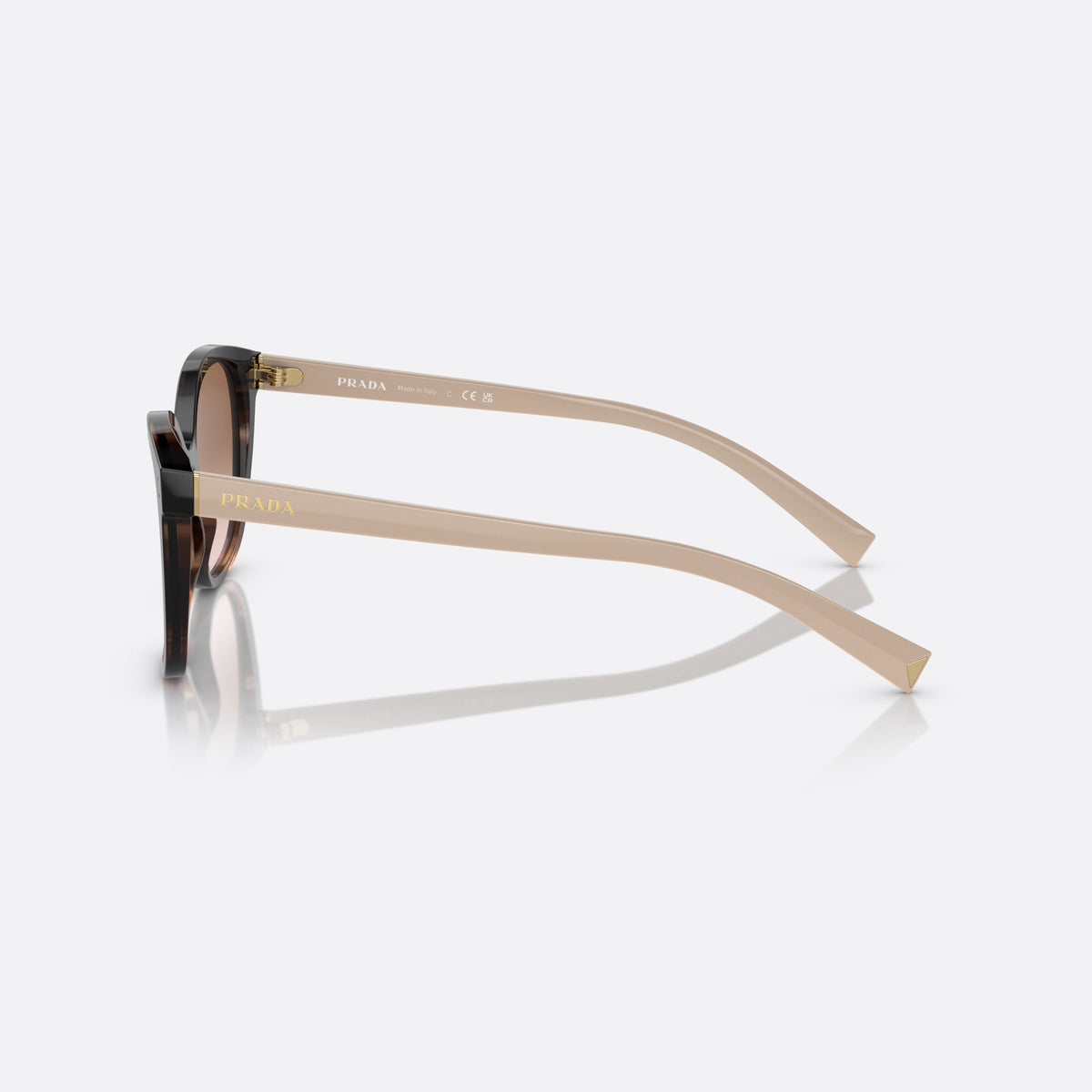 Ochelari de soare Prada PR 22ZS 07R-0A6 A, patrati țestoasă, pentru femei, punte keyhole, literele brandului pe brațe, ramă completă, vedere laterală