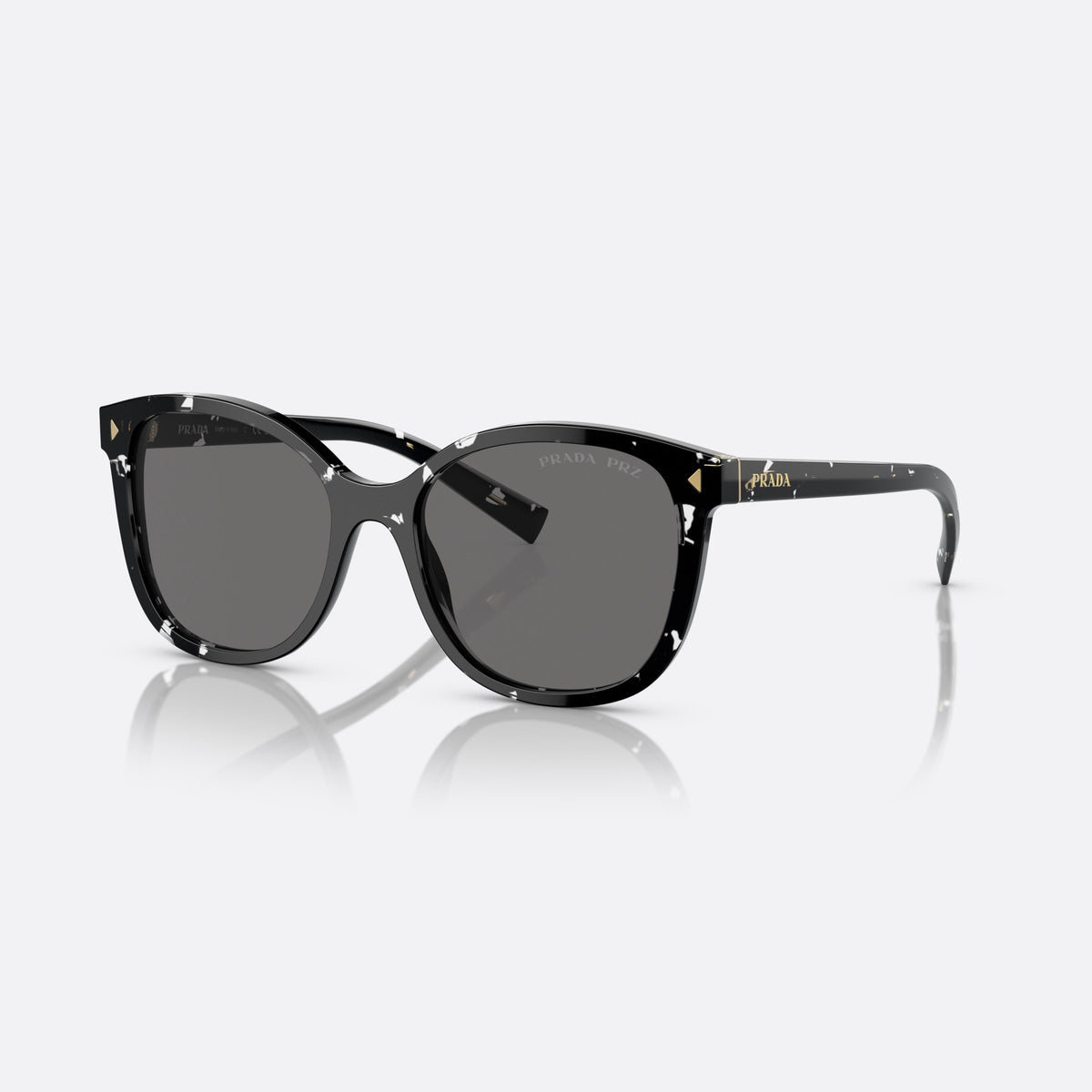 Prada PR 22ZS 15S5Z1 BLGR sunglasses, black squared frame for women, plain bridge, brand lettering on temples, full rim