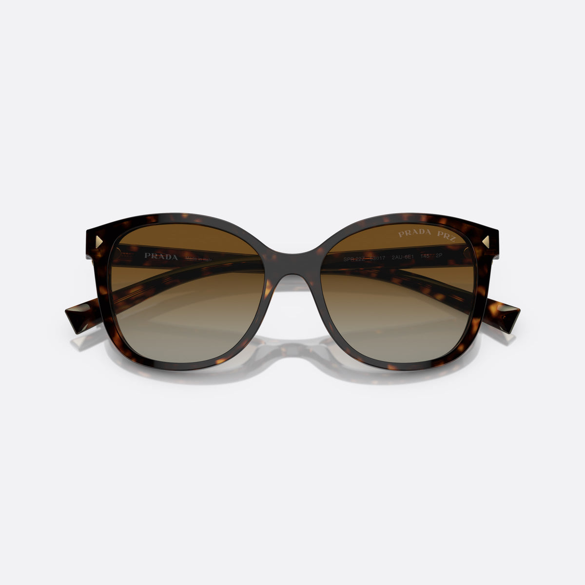 Ochelari de soare Prada PR 22ZS 2AU-6E1, patrati țestoasă, pentru femei, punte keyhole, literele brandului pe brațe, cu brațele pliate