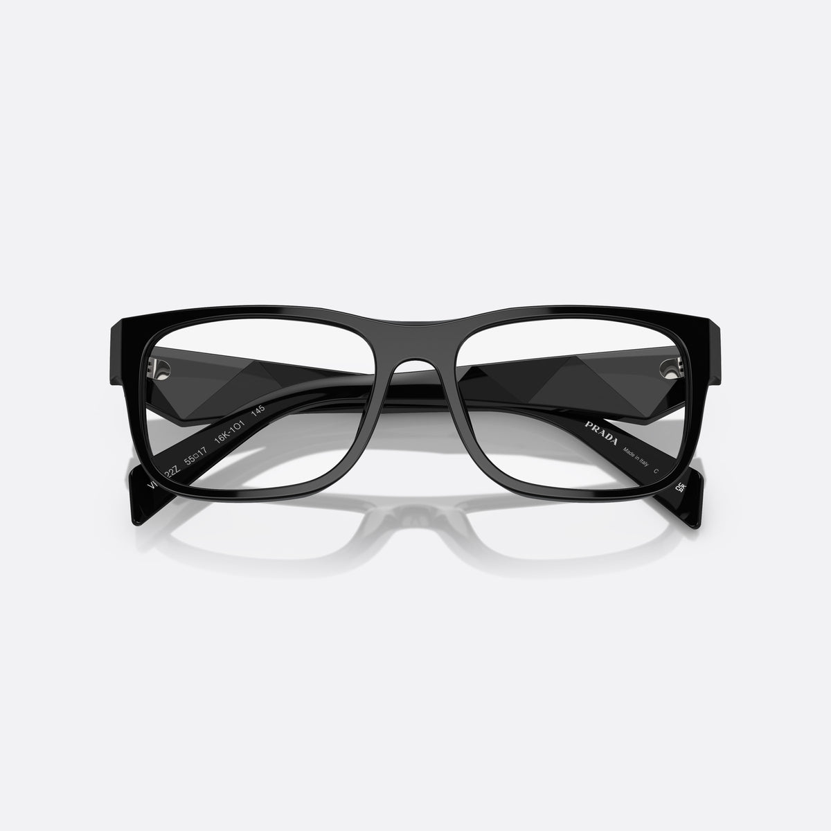 Rame ochelari de vedere Prada PR 22ZV 16K-1O1, rectangulari negru, pentru bărbați, punte simplă cu dublu arc, literele brandului pe braț