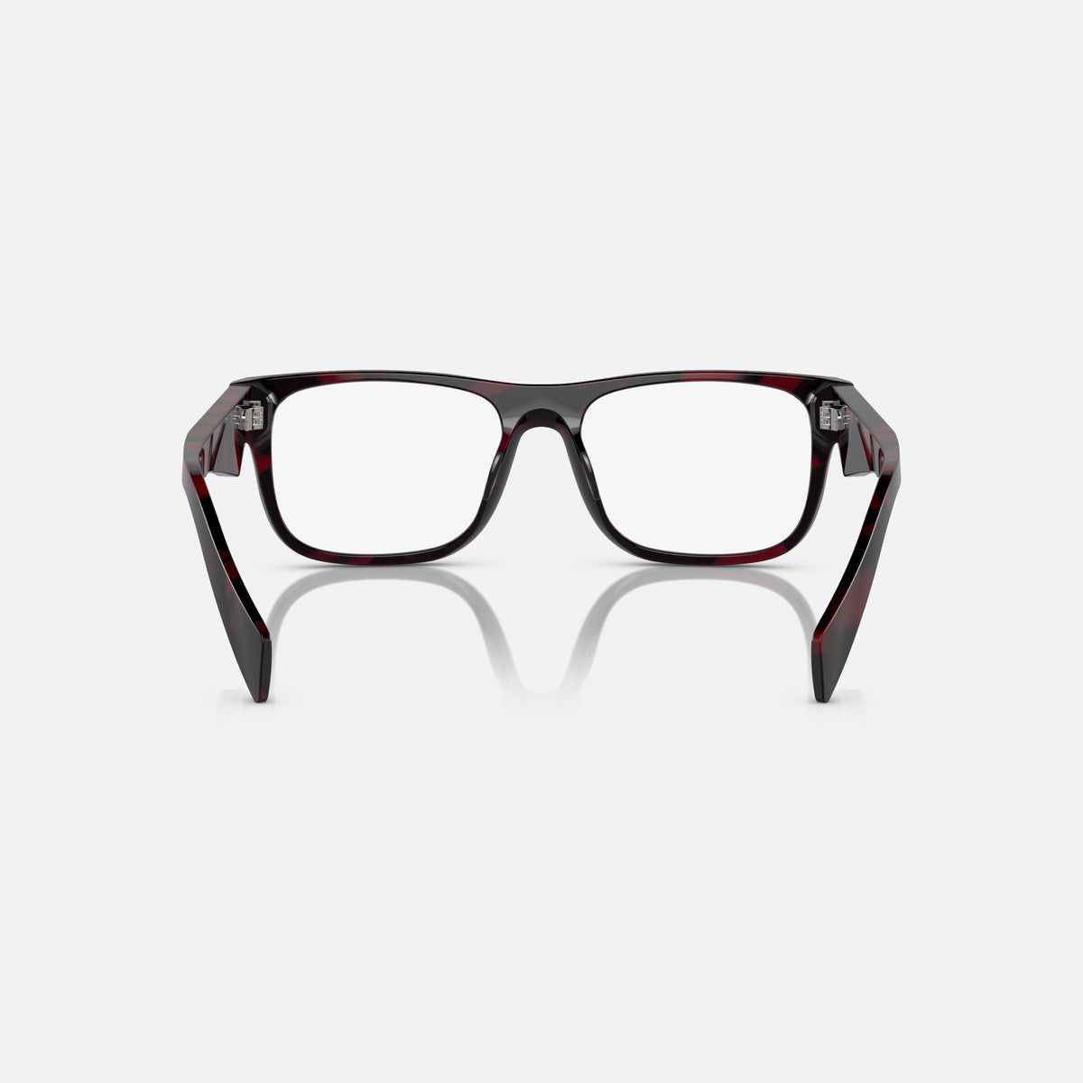 Prada PR 22ZV 16L-1O1 eyeglasses, havana geometric frame for men, plain double-arched bridge, brand lettering on temples, back view