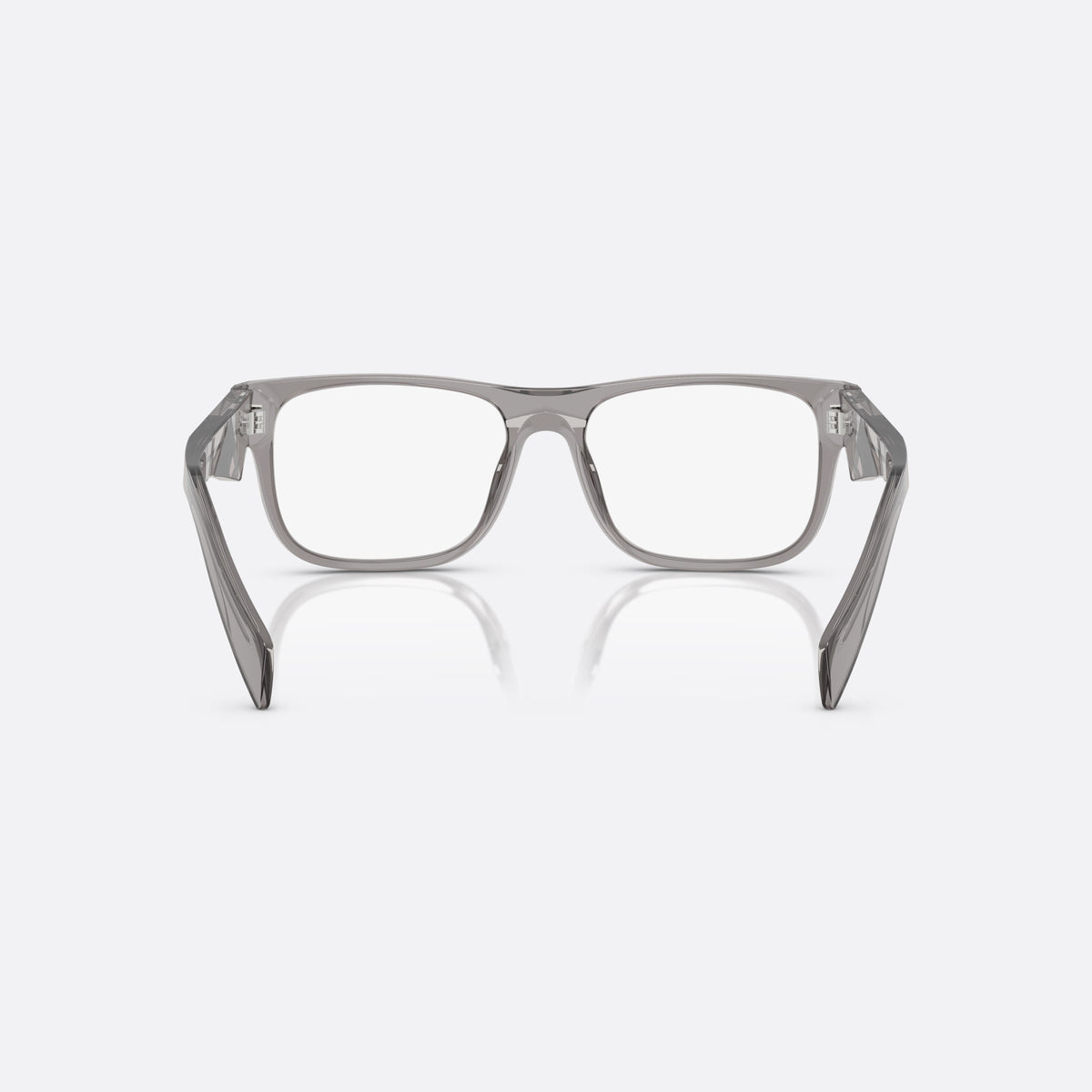 Prada PR 22ZV 16Z1O1 eyeglasses, grey geometric frame for men, plain bridge, integrated into front, full-rim frame, back view