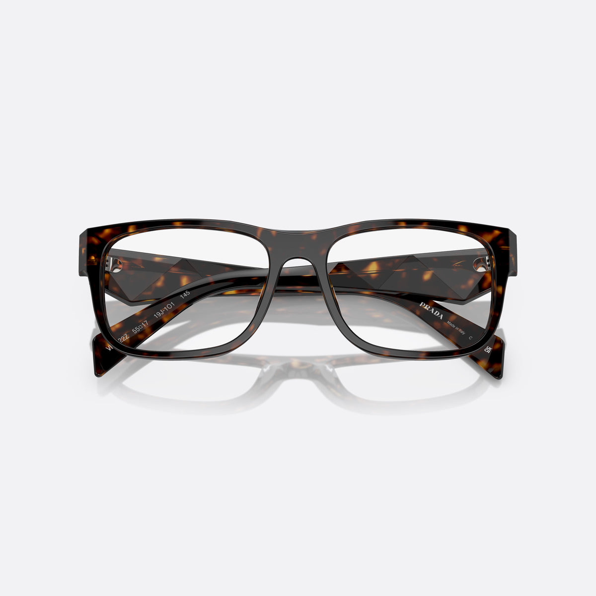 Prada PR 22ZV 19J-1O1 A eyeglasses, havana rectangle frame for men, plain double bridge, brand lettering on temples